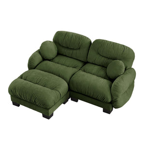 English Elm Pleated Chenille Sectional Sofa with Ottoman Ergonomic Foam Curved Armrests Living Room Green W5656S00047