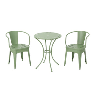English Elm Christopher Knight Home® - LOURDES 3 PC KD METAL SET Bistro Patio 3-Piece Cast Iron Table & 2 Stackable Cafe Chairs, Weatherproof Elegance Green 56559.00MCG