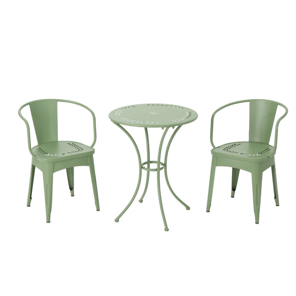 English Elm Christopher Knight Home® - LOURDES 3 PC KD METAL SET Bistro Patio 3-Piece Cast Iron Table & 2 Stackable Cafe Chairs, Weatherproof Elegance Green 56559.00MCG