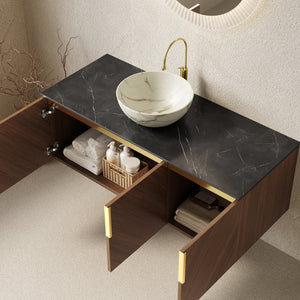English Elm Arai 48 Inch Wall Mounted Bathroom Vanity Oak Plywood Cabinet Sintered Stone Top W2615S00547
