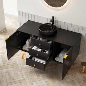 English Elm Gema 48" Elegant Bathroom Vanity With Transparent Black Glass Basin, Gold Legs & Ample Storage Solutions W2615S00312