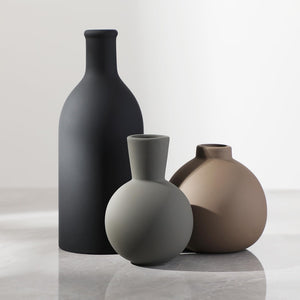 English Elm Rustic Matte Ceramic Vase Trio Neutral Tones Shelf Mantel Farmhouse Boho Decor Black+ Gray W2181P475133