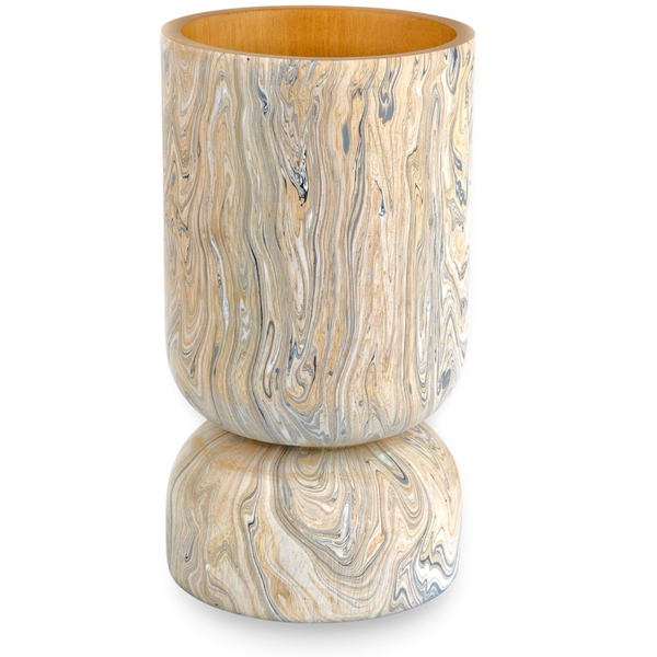 London Sky Decorative Vase Trio – Hand-Painted Gray & Peach Wood Vases for Bohemian Home Decor