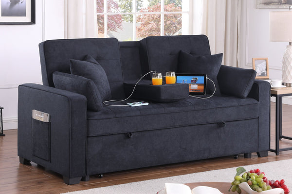 English Elm Cody Woven Fabric Sleeper Loveseat with Charging Console and Pocket Coil Support B061S00958