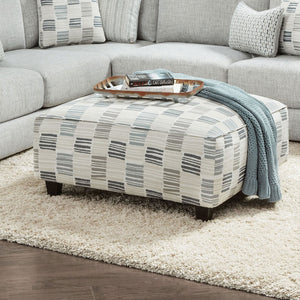 English Elm Square Upholstery Ottoman in Blue Chenille Patterned Fabric — Plush Extra Seating, Stylish Accent Multi 38 L x 38 W x 16 H B2741P355857