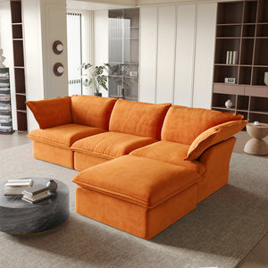 English Elm Sky Cloud Sectional Sofa with Cloud-Like Comfort, Modular L-Shaped Velvet Seating, Removable Covers, Storage Ottoman Orange B341S00020