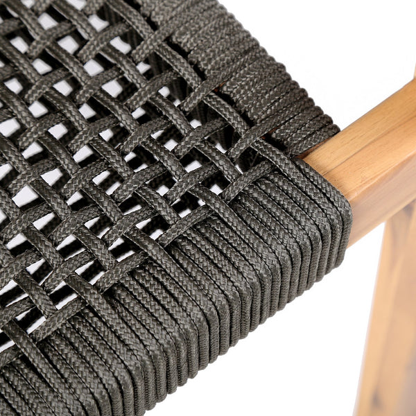 English Elm Rivani Eucalyptus Wood Outdoor Dining Chairs Set of 2 — Teak Finish, Charcoal Rope, Tall Back Comfort B2736P354401