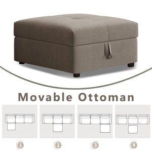 English Elm Modern Modular L-shaped sectional sofa 105-inch cloud deep-seat 4-seat cotton comfort with ottoman and storage Brown W3820S00009