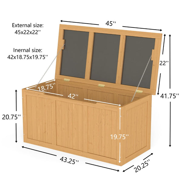 English Elm 67 Gallon Solid Wood Outdoor Deck Box with Hinged Lid Doubles as Patio Bench Seat W2640P327217