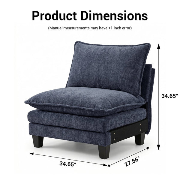 English Elm Modern Chenille Three Seat Sofa with Ottoman Usb Charging Ports and Storage Pockets Blue W2519S00004