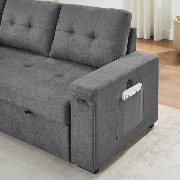 English Elm Toby Woven Fabric Sleeper Sectional with Storage Chaise Usb Ports and Coil Support Gray B061S00956