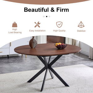 English Elm Extendable Round Dining Table Walnut Grain Top Matte Black Base Seats 4 to 6 W3875S00001