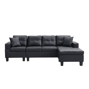 English Elm Sectional Faux Leather L Shape Sofa with Reversible Chaise and Cup Holder Modern W311S00062