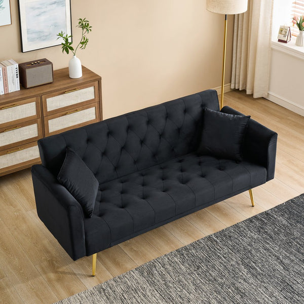English Elm 71-inch Velvet Foldable Sofa Bed for Two, Retro American Style, Gold Legs, 600LB Capacity, Compact W1658P321766