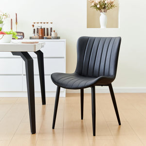 English Elm Set of 2 Dining Chairs with Thick Cushions and PU Leather Upholstery — Modern Sturdy Iron Frames for Home & Restaurant Seating Black N842P300557B
