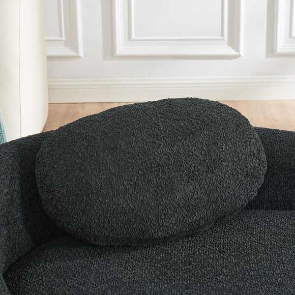 English Elm Modern Oval Boucle Lounge Chair Sculptural Integrated Armrest for Bedroom Living Room Black W487P456130