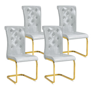 English Elm Set of 2 Glam Faux Alligator Pvc Dining Chairs with Crystal Buckle Bow Legs Gray W3875P371036
