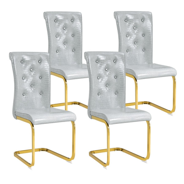 English Elm Set of 2 Glam Faux Alligator Pvc Dining Chairs with Crystal Buckle Bow Legs Gray W3875P371036