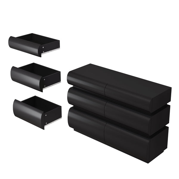 English Elm 6 Modern 6-Drawer Dresser Black No Handle Bedroom Chest with Wide Storage, Sleek Scratch-Resistant Design W757P318427