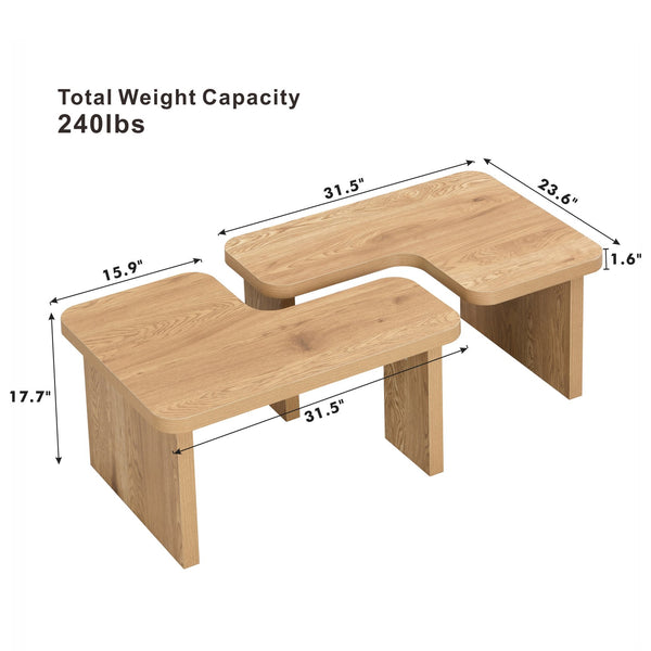 English Elm 47.24*23.62 Stylish Rectangle Wood Detachable Coffee Table with L‑Shape Farmhouse Design, Sturdy MDF and Rounded Corners Oak W2317P233130