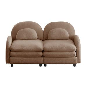 English Elm Teddy Fleece Curved Loveseat Modular Two Seater Sofa with Cloud Soft Double Layer Cushions Camel W5656S00096