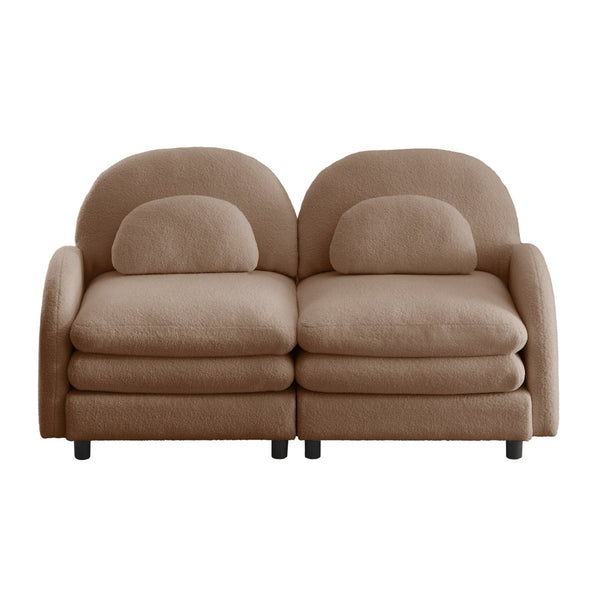 English Elm Teddy Fleece Curved Loveseat Modular Two Seater Sofa with Cloud Soft Double Layer Cushions Camel W5656S00096