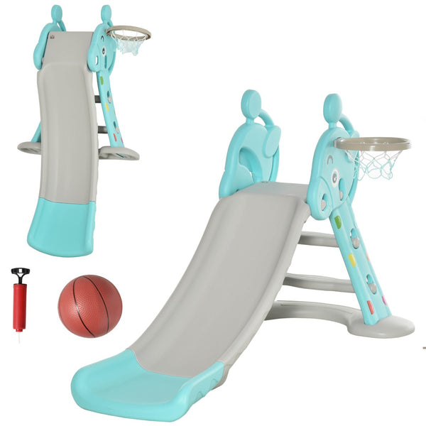 English Elm Qaba Foldable Toddler Slide and Basketball Hoop Playset with Deer Design Hdpe W2225P200820