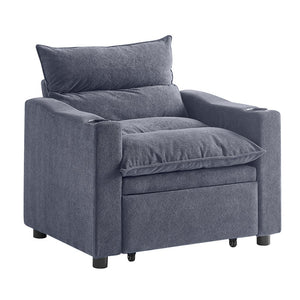 English Elm Sleeper 3-in-1 Convertible Sofa Chair Bed with Lychee Velvet, Adjustable Recline & Cup Holder Grey W1117P265779