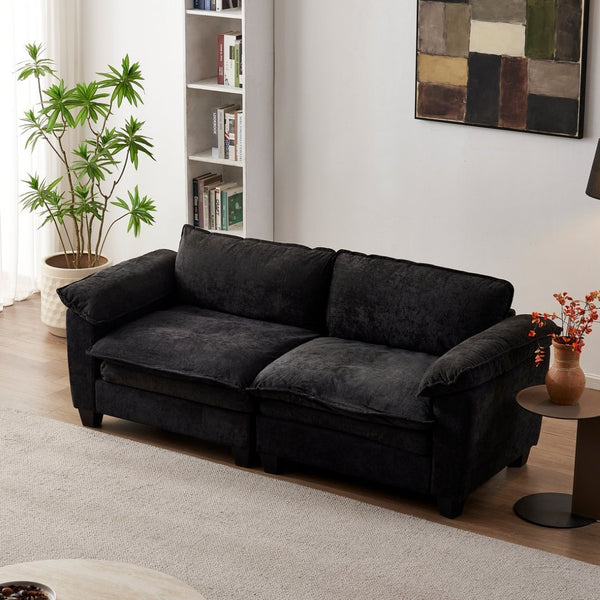 English Elm Living Room Chenille Loveseat with Pocket Coil Cushions and Washable Covers Seats Two Black W1097S00238