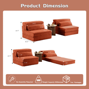 English Elm Compression Oversized Modular Sofa Bed - Versatile Floor Seating With Memory Foam & Pillows, Orange W3723S00046