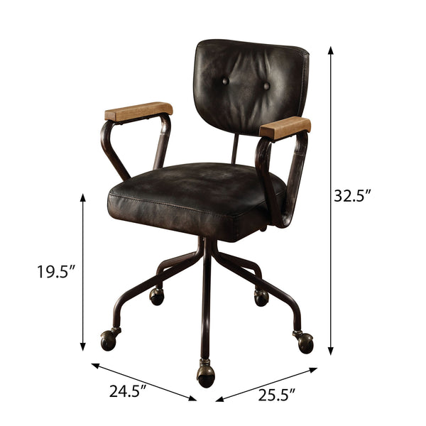 English Elm Vintage Swivel Office Chair in Whiskey Grain Leather with Nailhead Trim and Rolling 5-Star Base Black B062P182753