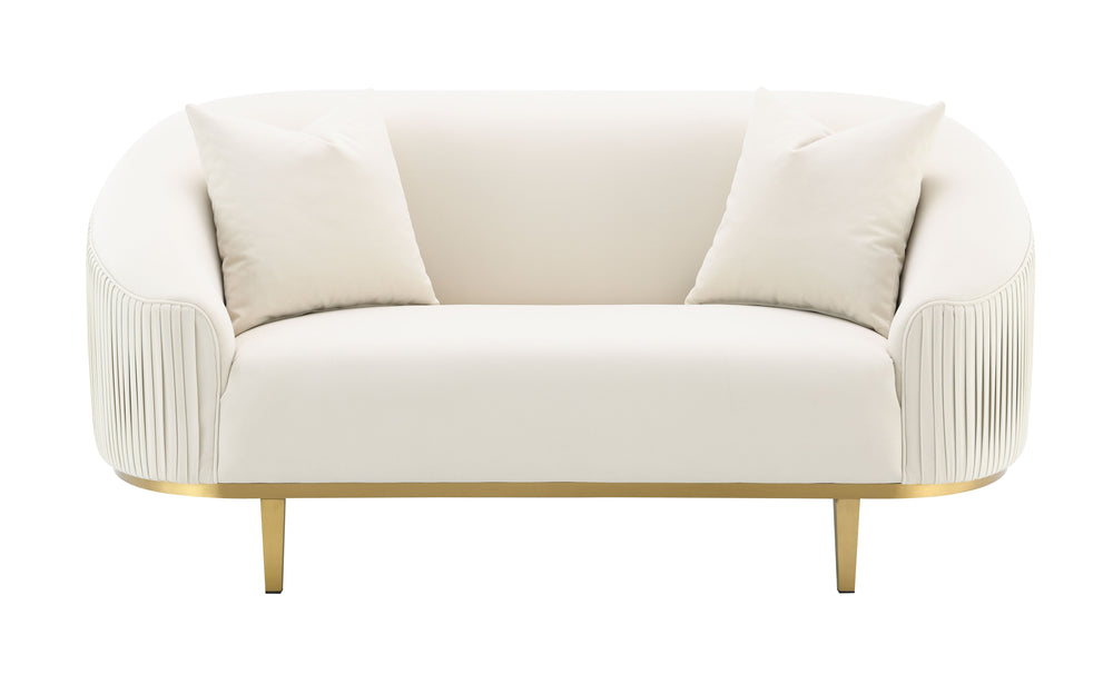 English Elm Martina Velvet Ivory Loveseat with 2 Accent Pillows – Full Foam, Wooden Frame, KD Metal Legs, 440lb Capacity B2726P357498