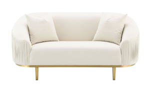 English Elm Martina Velvet Ivory Loveseat with 2 Accent Pillows – Full Foam, Wooden Frame, KD Metal Legs, 440lb Capacity B2726P357498