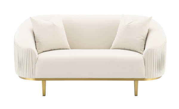 English Elm Martina Velvet Ivory Loveseat with 2 Accent Pillows – Full Foam, Wooden Frame, KD Metal Legs, 440lb Capacity B2726P357498