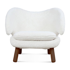 English Elm Pelican Accent Chair Sherpa Upholstered Organic Sculptural Mid-century Walnut Legs Lounge B353P450647
