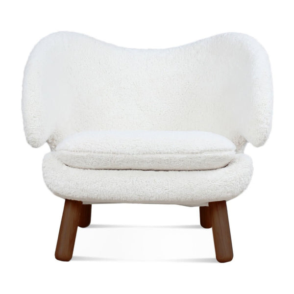 English Elm Pelican Accent Chair Sherpa Upholstered Organic Sculptural Mid-century Walnut Legs Lounge B353P450647