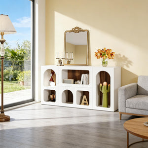 English Elm Chic White Mdf Console Table with Six Open Compartments for Entryway or Living Room T3971P449283