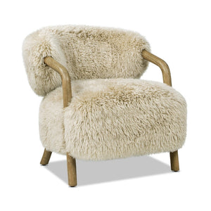 English Elm Becker Solid Oak Genuine Sheepskin Accent Armchair Rustic Farmhouse Living Room B2719P277874