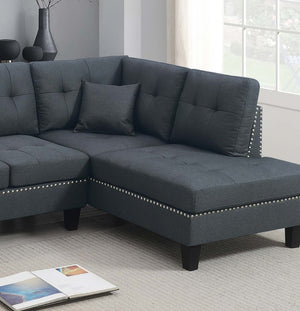 English Elm Modern Charcoal Sectional Sofa with Nailhead Trim Linen Upholstery and Accent Pillows B011S02192