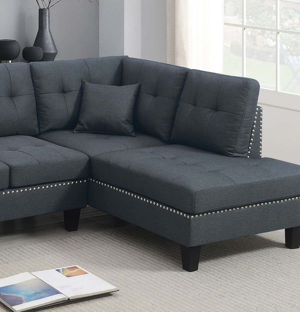 English Elm Modern Charcoal Sectional Sofa with Nailhead Trim Linen Upholstery and Accent Pillows B011S02192