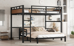 English Elm Twin Xl Solid Pine Loft Bed with Built-in Led Lighting and Storage Shelves Walnut W1580S00504