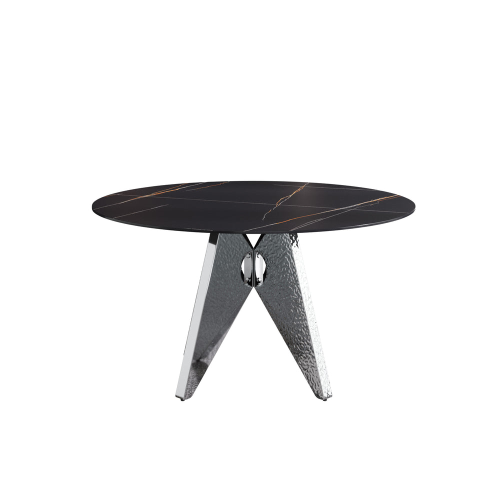 English Elm 53" Round Marble Dining Table For 6 - Elegant Silver Base, Sintered Stone Top, Modern Design W1535S00387