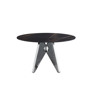 English Elm 53" Round Marble Dining Table For 6 - Elegant Silver Base, Sintered Stone Top, Modern Design W1535S00387