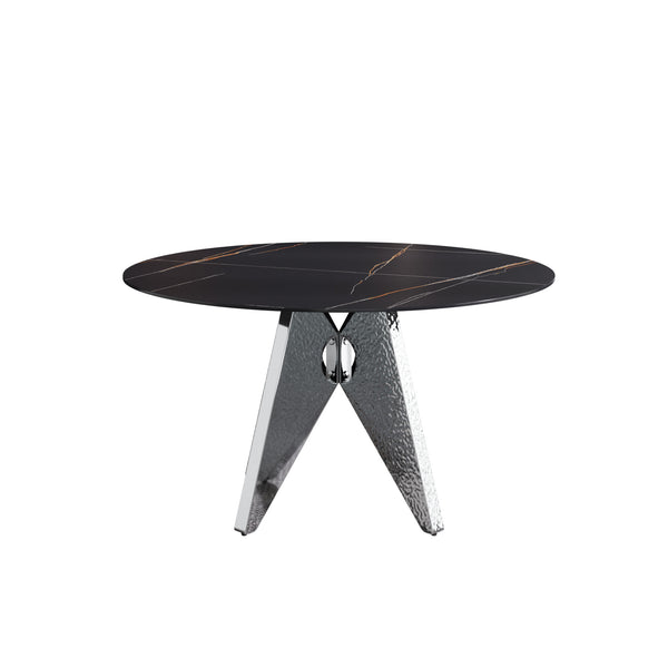 English Elm 53" Round Marble Dining Table For 6 - Elegant Silver Base, Sintered Stone Top, Modern Design W1535S00387