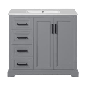 English Elm 36" Modern Bathroom Vanity with Ceramic Sink, Soft-Close Doors, 3 Drawers & Ample Storage for Small Baths Gray N729P280194E