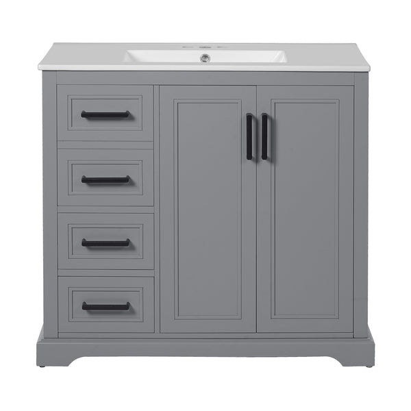 English Elm 36" Modern Bathroom Vanity with Ceramic Sink, Soft-Close Doors, 3 Drawers & Ample Storage for Small Baths Gray N729P280194E