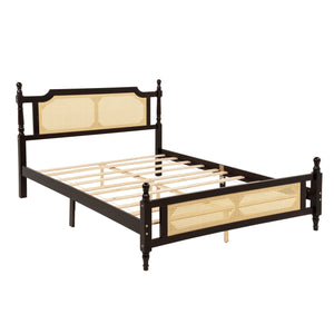 English Elm Queen Pine Rattan Bed in Espresso — Classic Pine Wood Queen Frame, Space-Saving Platform, 400lb Capacity W504P266746