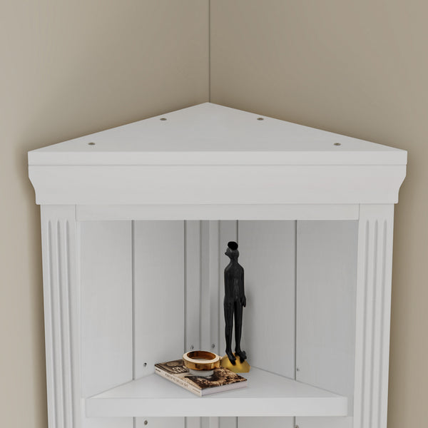 English Elm 83.4"Tall 5 Tier Corner Bookcase, Modern White Triangle Shelf Unit with Adjustable Shelves, Solid Wood Frame, Space-Saving Display for Living Room N751P191709K