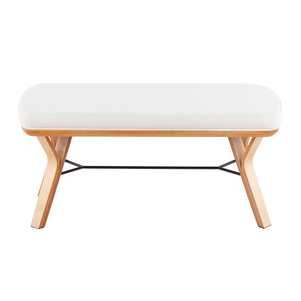 English Elm Folia Mid-Century Modern Bench with Plush Upholstered Seat and Tapered Wood Legs, 44" L Cream B202S01150