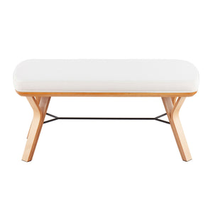 English Elm Folia Mid-Century Modern Bench with Plush Upholstered Seat and Tapered Wood Legs, 44" L Cream B202S01150